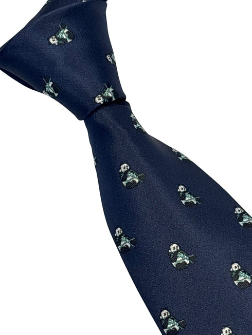navy dark blue tie with an embroidered Chinese Panda design